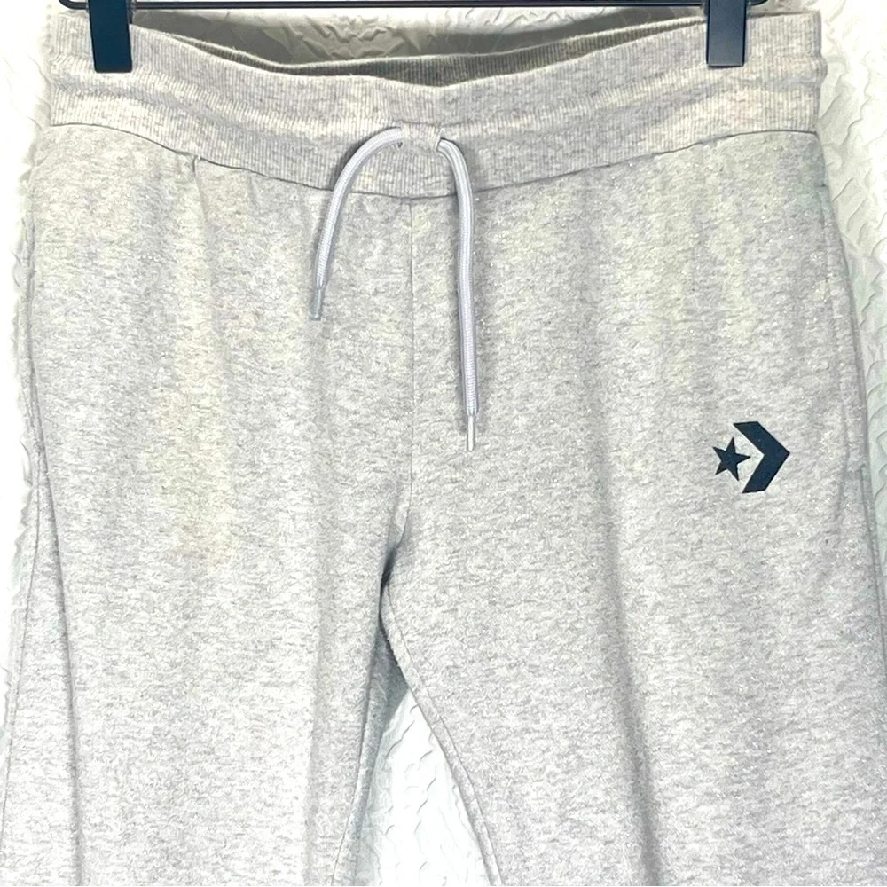 Converse Girls XL 14/16 Gray Silver Sparkle Fleece Jogger Sweatpants Logo